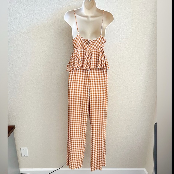 SAYLOR Gingham Viscose Crepe Apricot Ruffle Sleeveless Jumpsuit Women’s Small - Picture 10 of 11